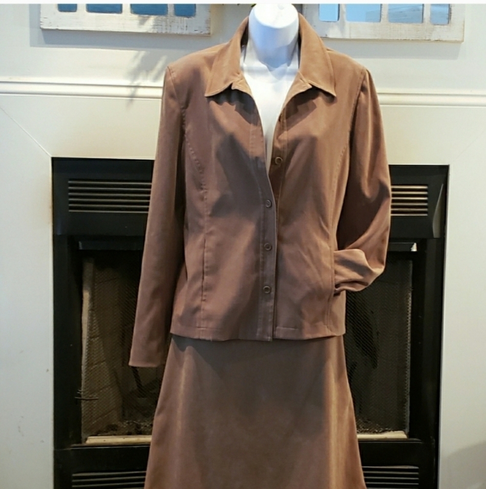 Vintage Western Tan Skirt And Jacket Suit